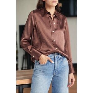 NWT Rails Button Down Satin Blouse Top Professional Brown Fall Neutral